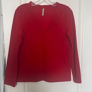 Old Navy Bold Red Long Sleeve V-Neck Top